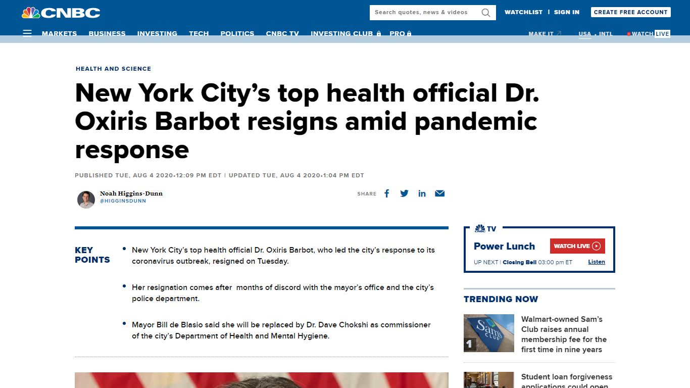 New York City's top health official Oxiris Barbot resigns